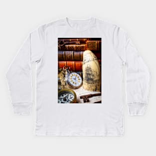 Pocket Watch And Schrimshaw Sailing Ship Kids Long Sleeve T-Shirt
